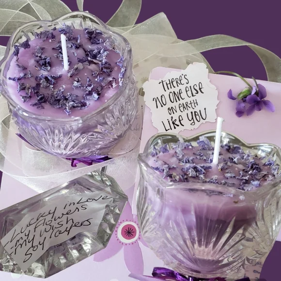 SOLD Candle 2 Soy-Wax Lucky in Love My Wish my Flower petals blended New Purples - Picture 7 of 8